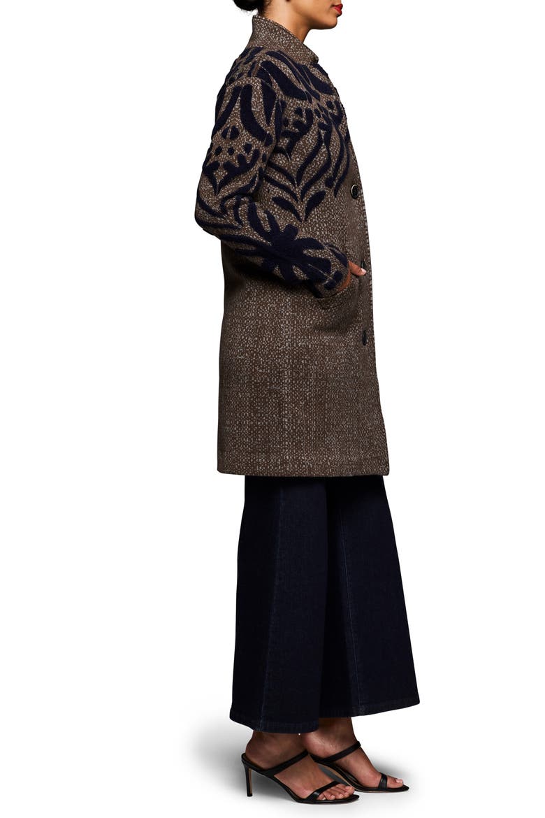 Tufted Detail Double Knit Coat, Alternate, color, BROWN MULTI