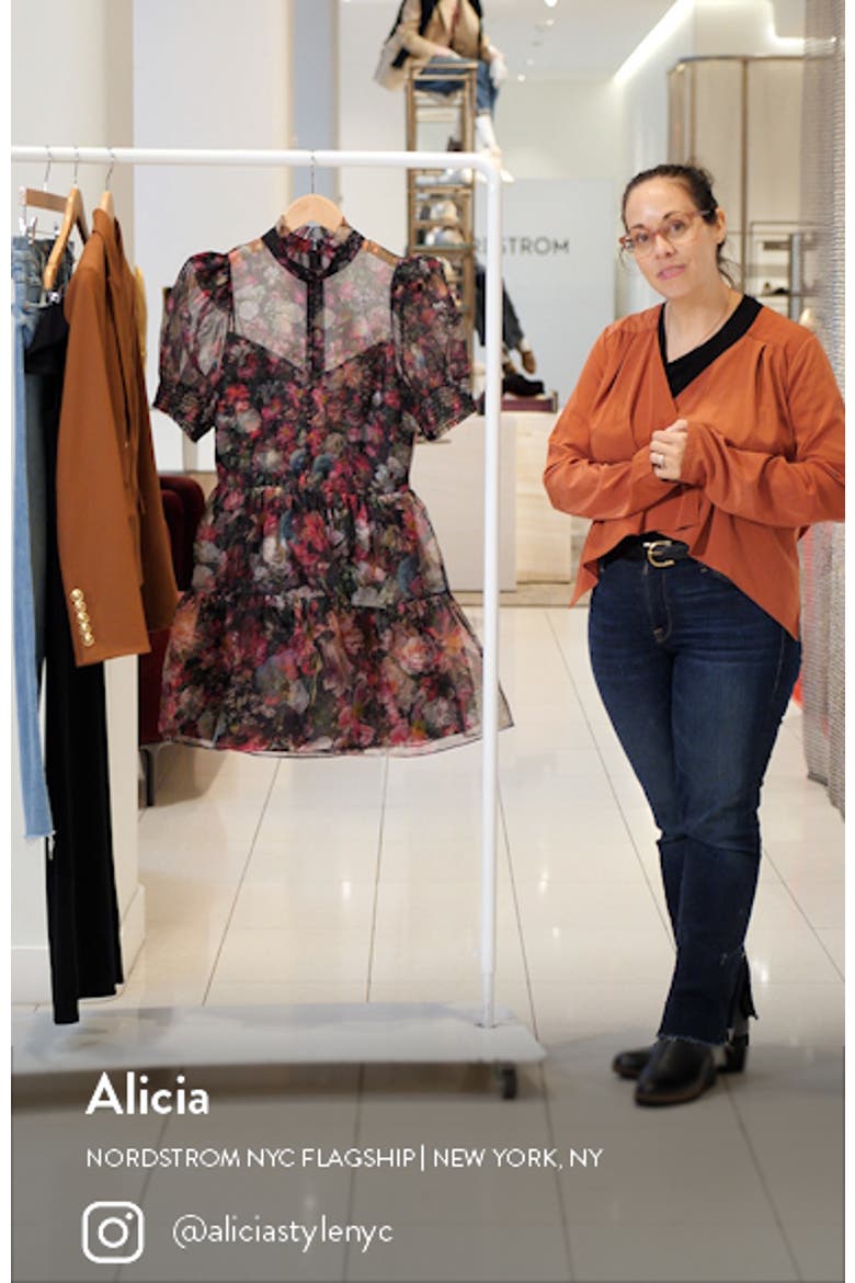 Vernita Floral Print Puff Sleeve Silk Minidress video