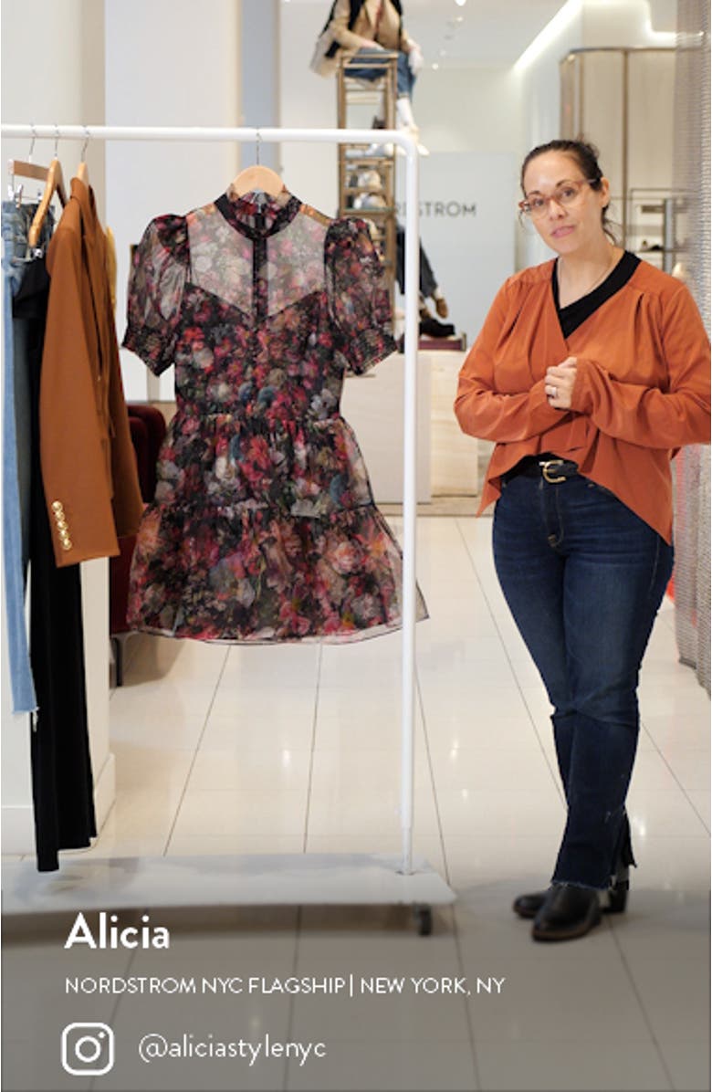 Vernita Floral Print Puff Sleeve Silk Minidress, sales video thumbnail