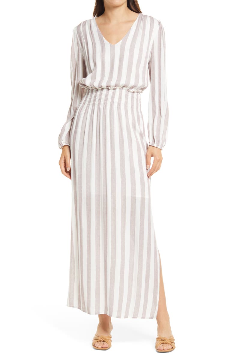 Fraiche by J Smocked Waist Long Sleeve Maxi Dress, Main, color, 