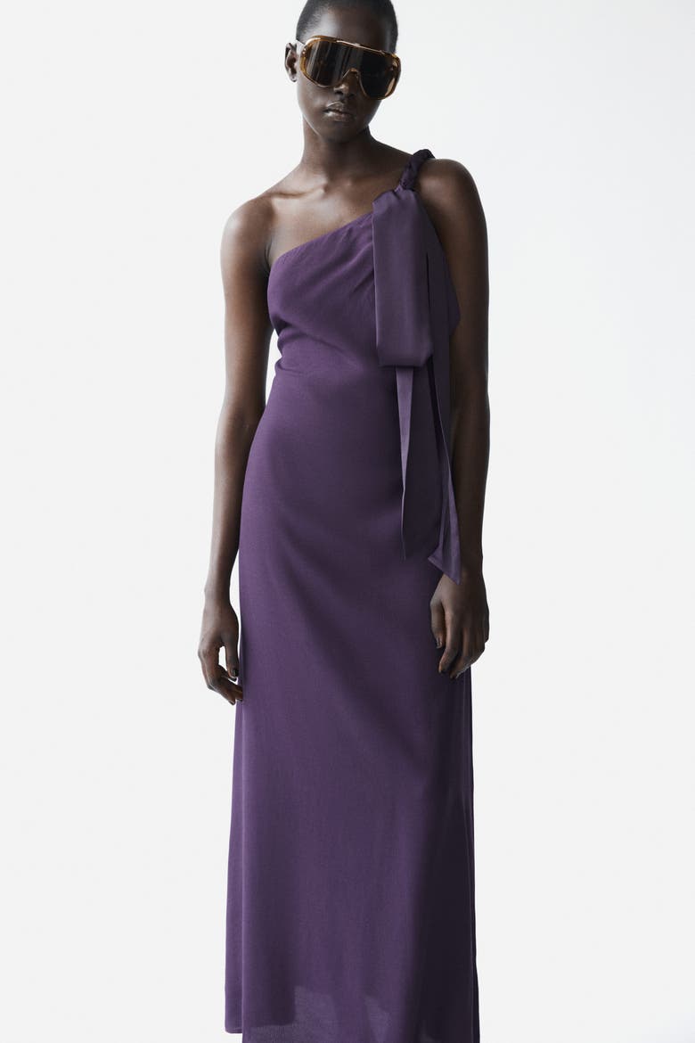 Braided-detail One-shoulder Dress, Main, color, Purple