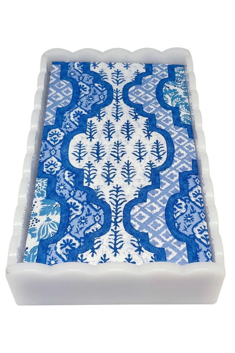 Provençal Cotton Blue White Scalloped Guest Towel Box Set, Main, color, WHITE