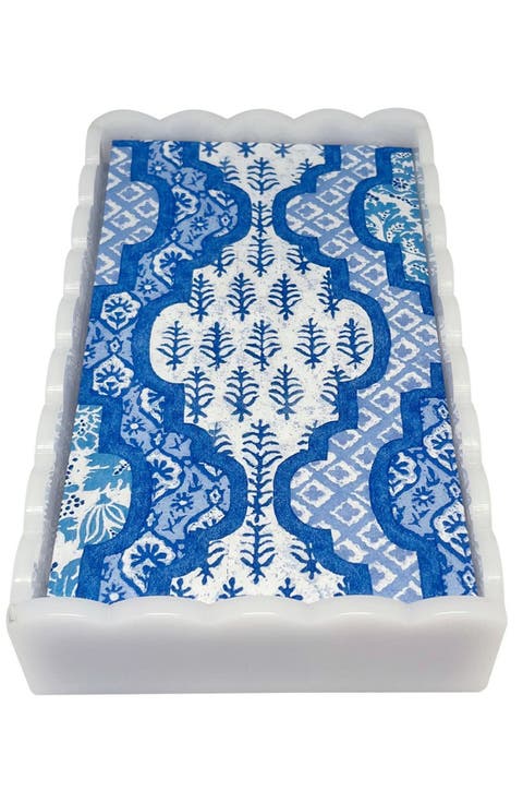 Provençal Cotton Blue White Scalloped Guest Towel Box Set