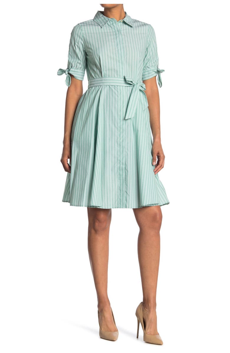 Calvin Klein Double Stripe Short Sleeve Waist Tie Dress, Main, color,