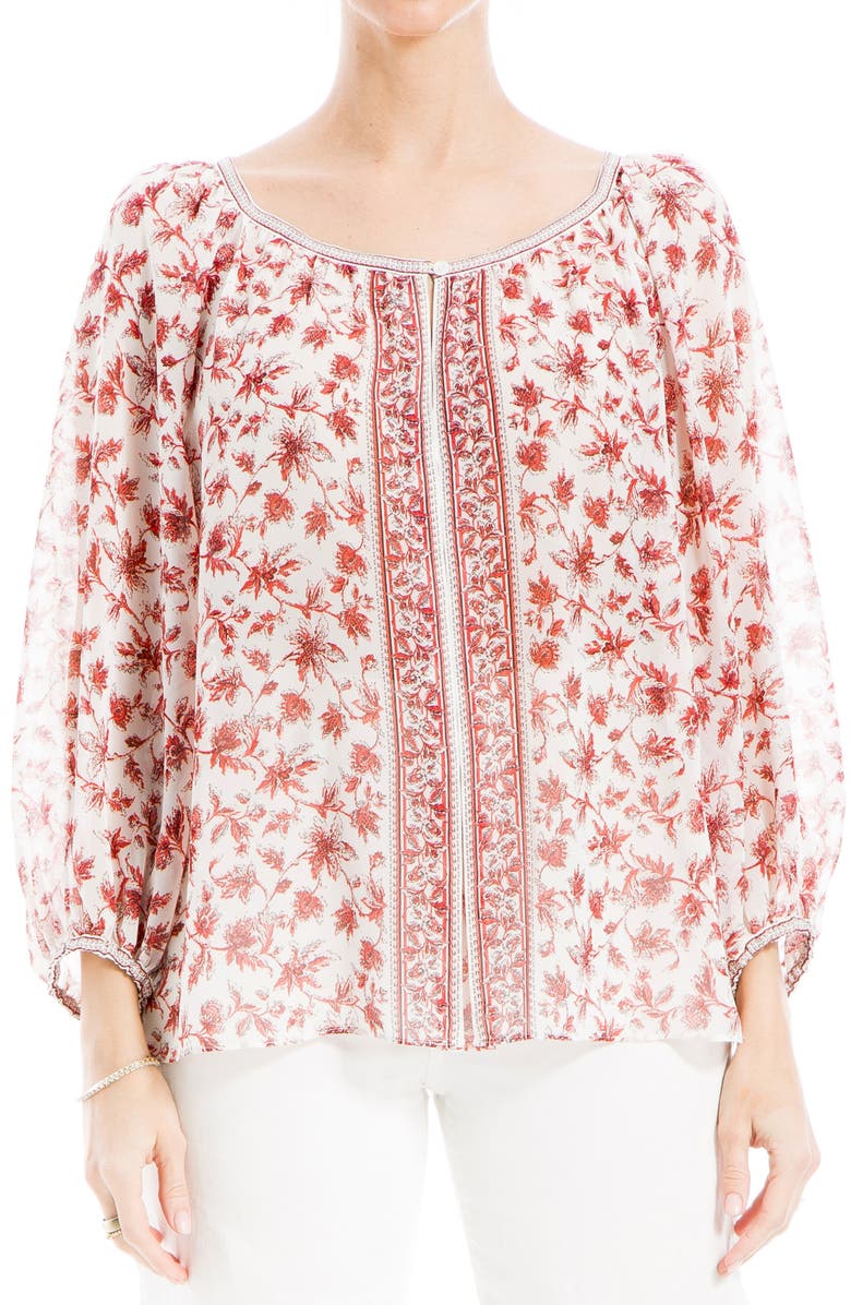 MAX STUDIO V-Neck Long Sleeve Georgette Top, Alternate, color, Red Chintzy Rambler