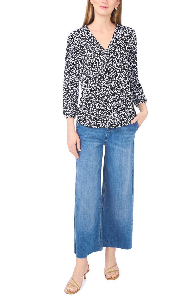 Vince Camuto Balloon Sleeve Knit Top, Alternate, color, Black/ White