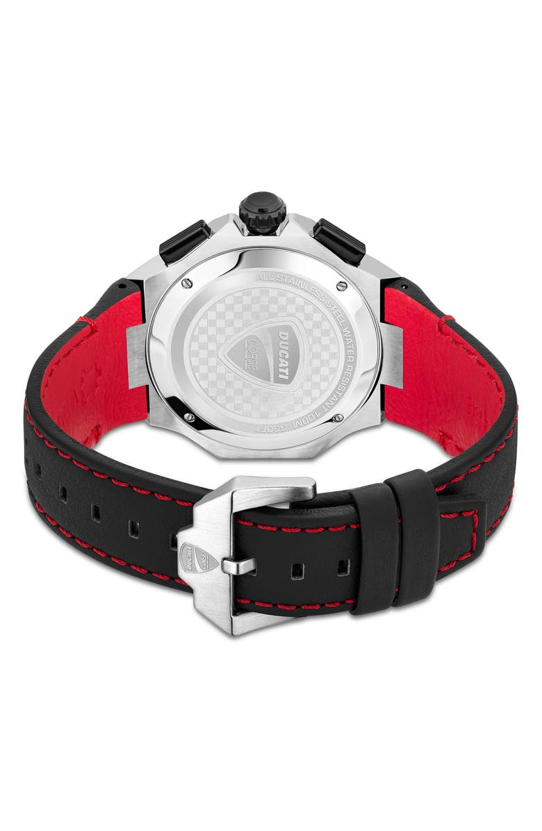 Ducati Corse Motore Leather Strap Chronograph Watch, 49mm x 56mm, Alternate, color,