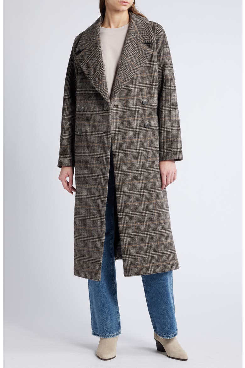 Plaid Winter Trench Coat, Main, color, BLACK- TAN KENSIE PLAID
