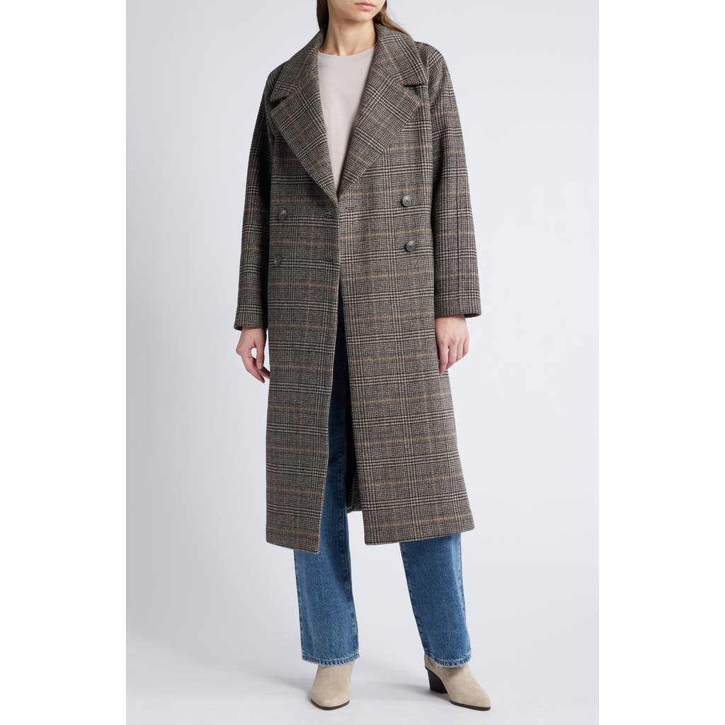 Treasure & Bond Plaid Winter Trench Coat In Black- Tan Kensie Plaid