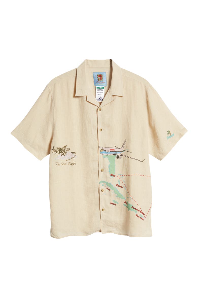 Safe Trip Short Sleeve Linen Button-Up Shirt, Alternate, color, CREAM