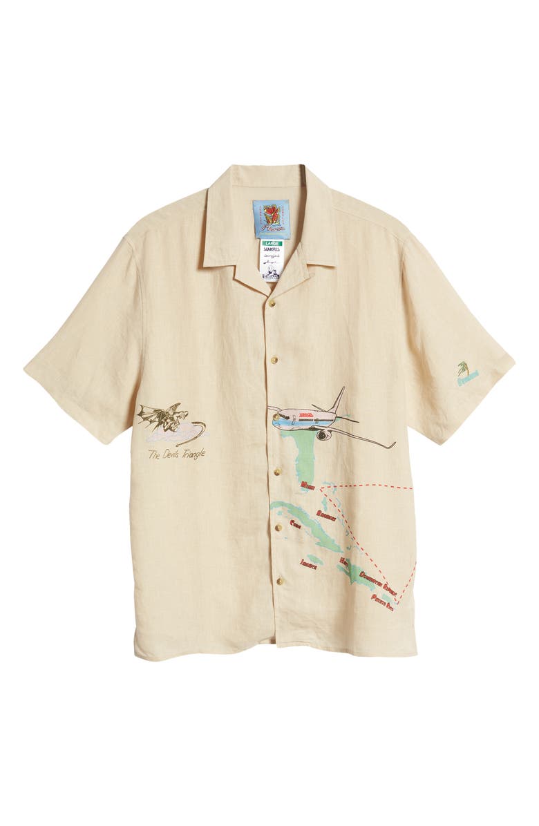 JUNGLES Safe Trip Short Sleeve Linen Button-Up Shirt, Alternate, color,