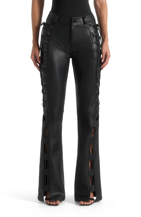 Ambre Leather Lace Up Flared Trousers