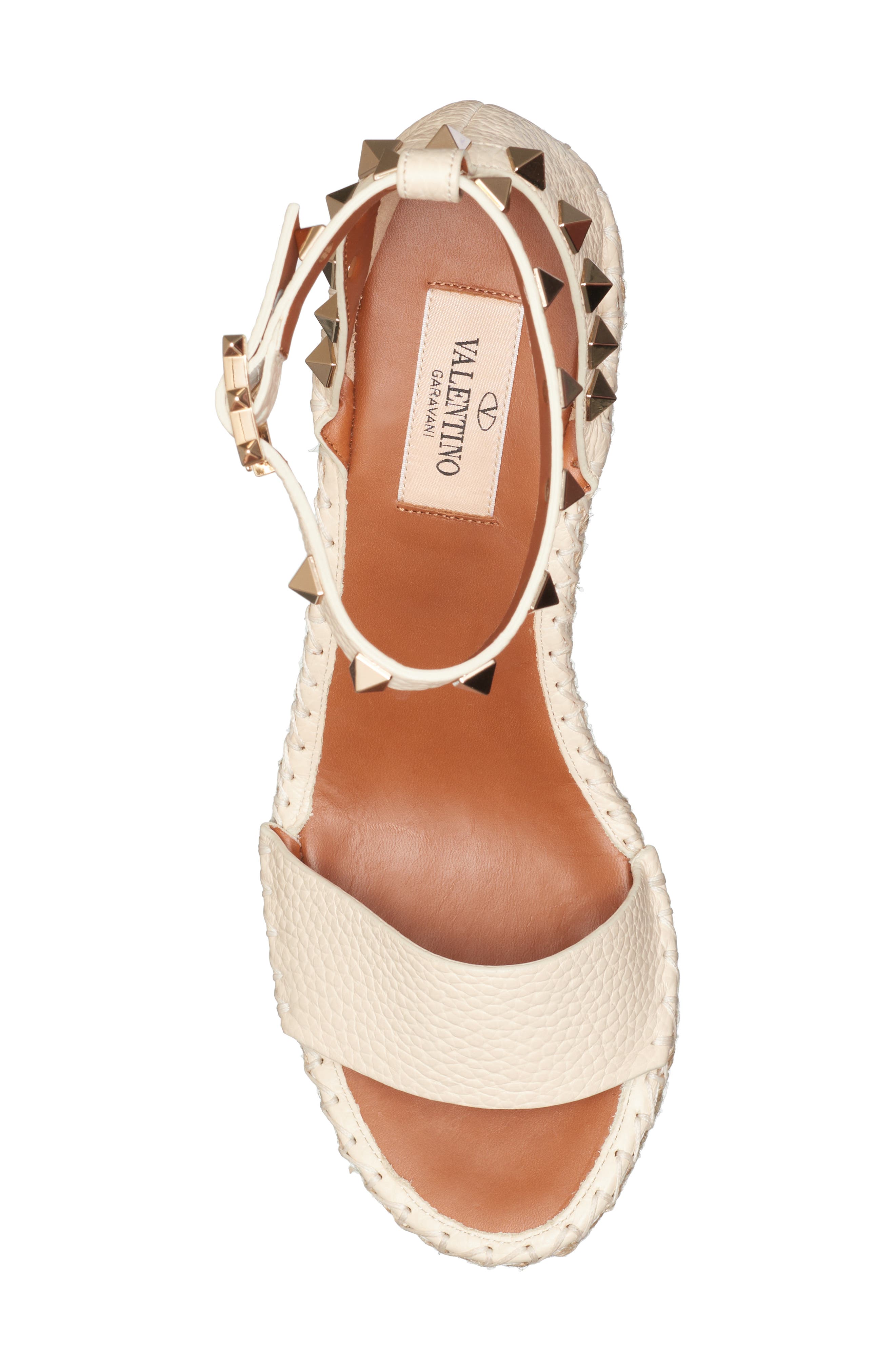 Valentino Rockstud Espadrille Wedge Sandal, Alternate, color, LIGHT IVORY
