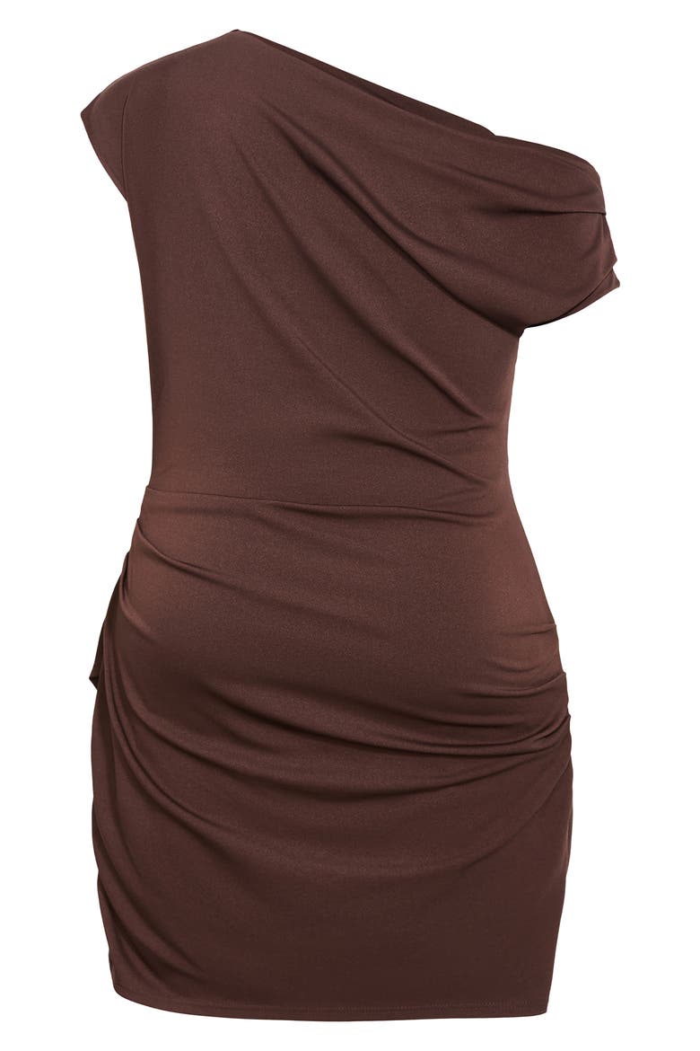 Ruched One-Shoulder Minidress, Alternate, color, CHOCOLATE