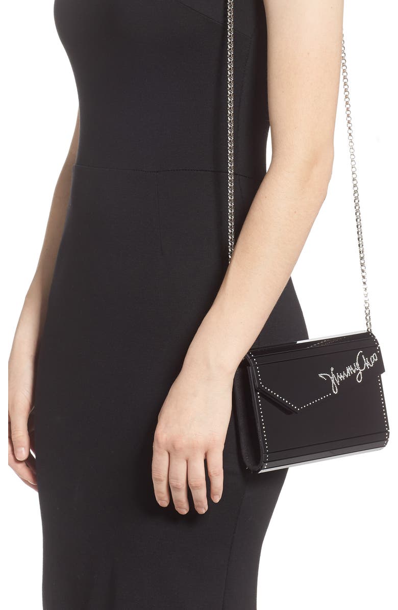 Jimmy Choo Candy Crystal Logo Clutch, Alternate, color,