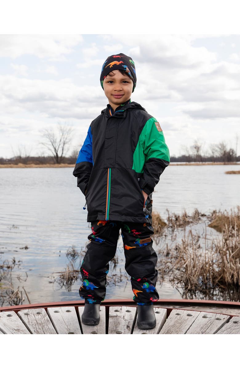 Deux par Deux 3-in-1 Two-Piece Dinosaur Print Mid-Season Outerwear Set, Alternate, color, Black Dinosaur Print