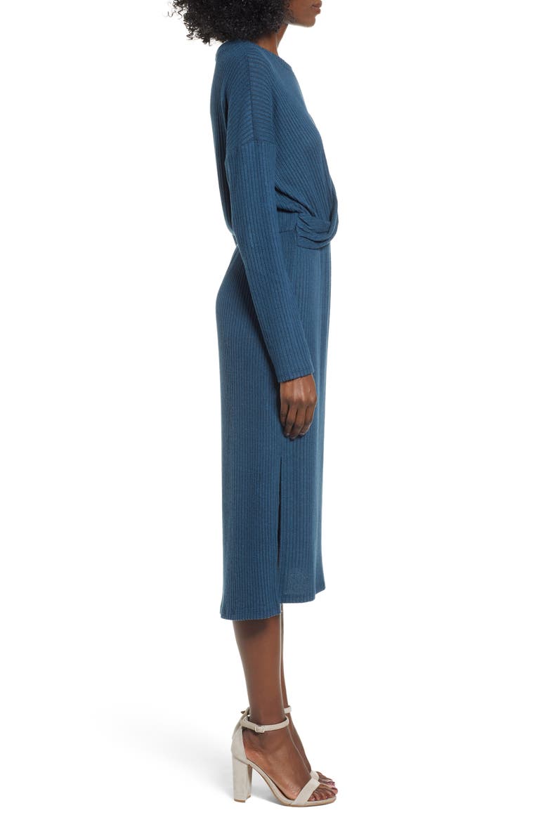 Rib Knit Midi Dress, Alternate, color, MIDNIGHT NAVY
