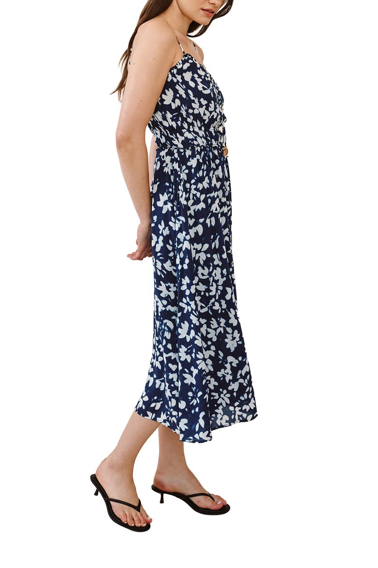 Floral Tie Front Midi Dress, Alternate, color, INDIGO BLOOM