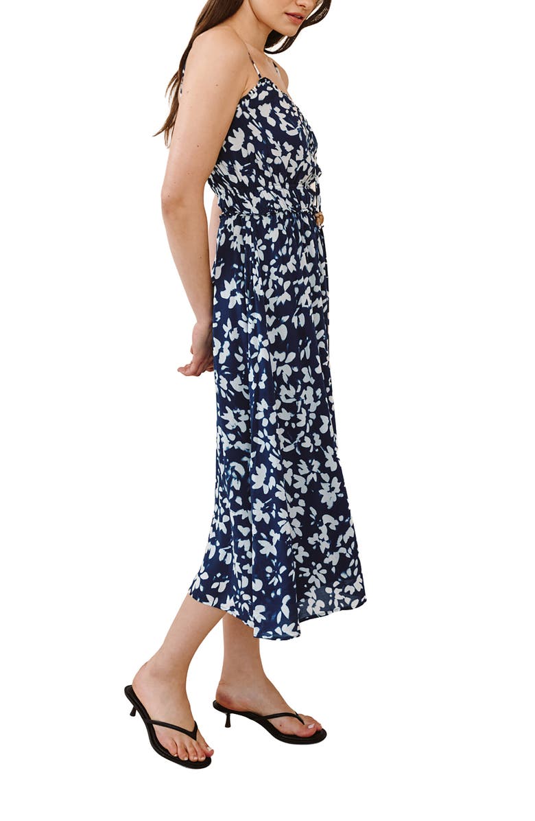 Bella Dahl Floral Tie Front Midi Dress, Alternate, color, Indigo Bloom