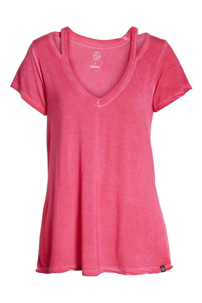 Oil Wash Cutout Tee, Alternate, color, PINK VIVACIOUS