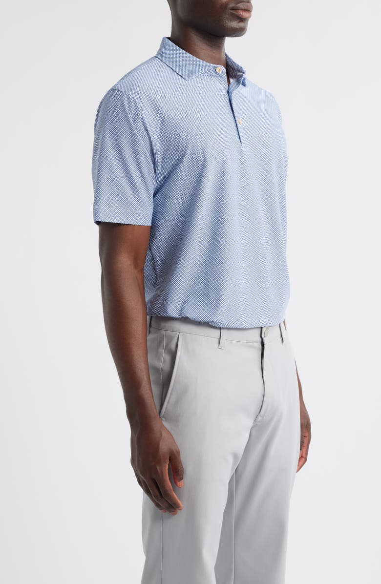 Peter Millar Porta Geo Print Performance Piqué Polo, Alternate, color, White/Blue