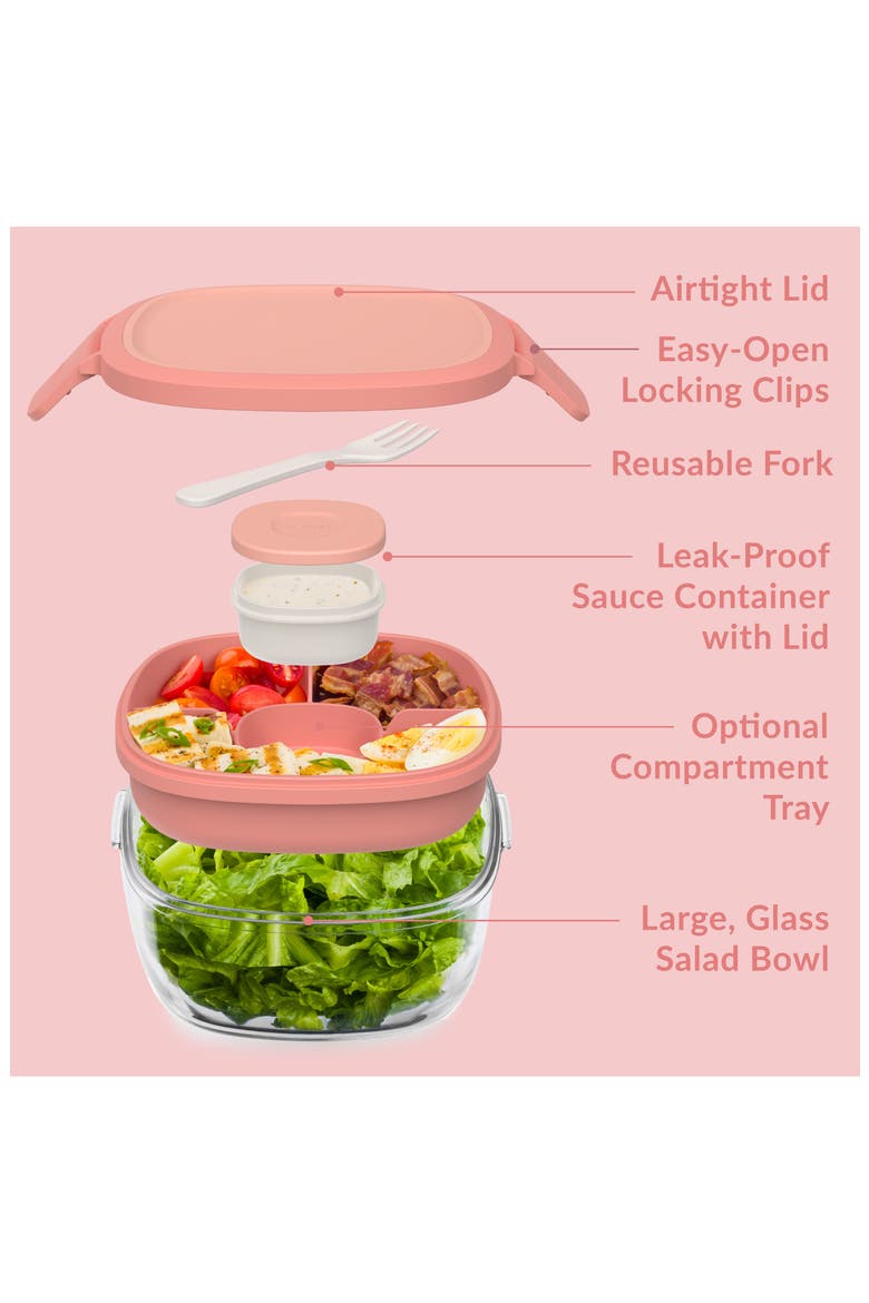 All-in-One Glass Salad Container, Alternate, color, CORAL