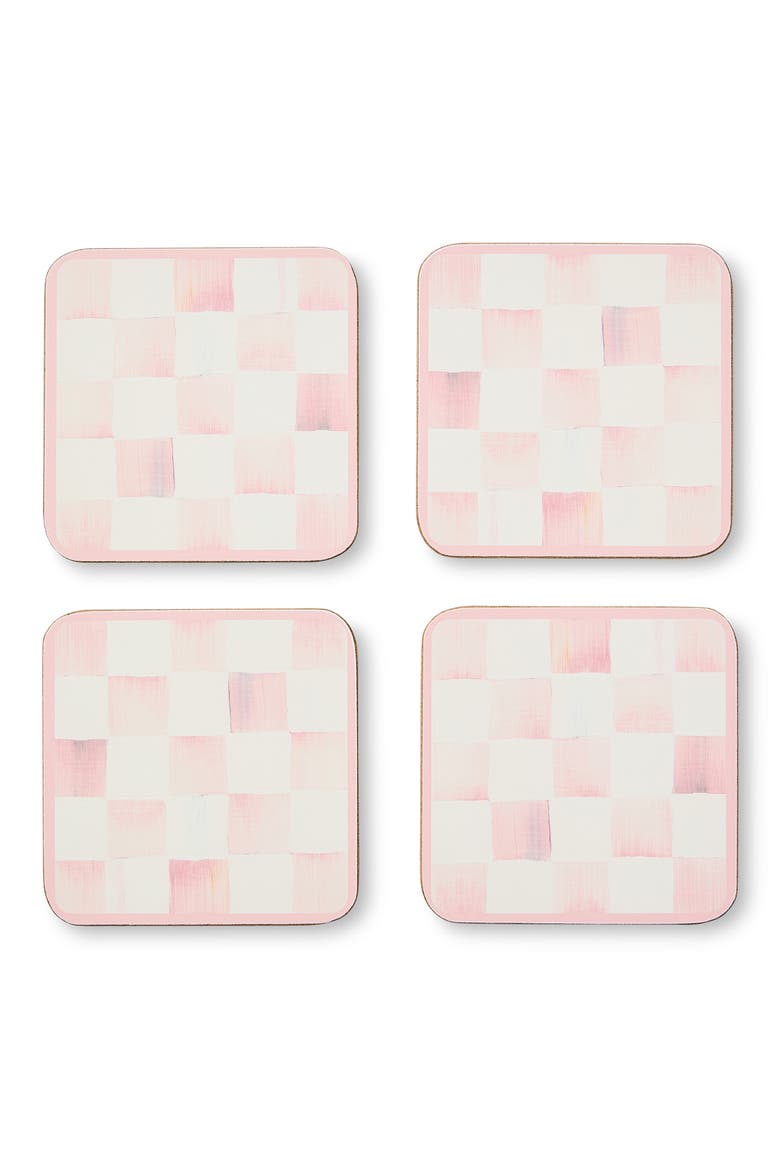 Set of 4 Rosy Check Cork Back Coasters, Main, color, ROSY