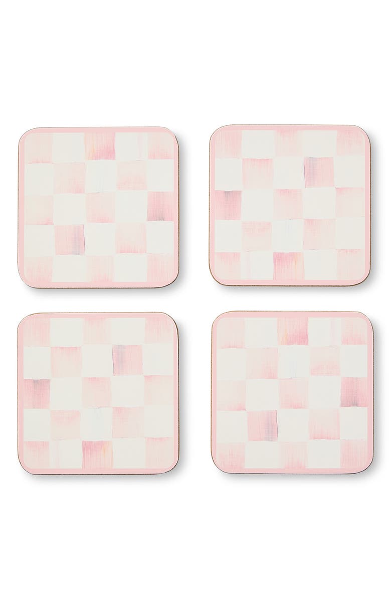 MACKENZIE CHILDS Set of 4 Rosy Check Cork Back Coasters, Main, color, Rosy