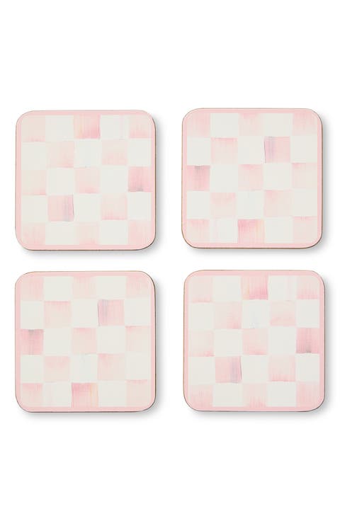 Set of 4 Rosy Check Cork Back Coasters