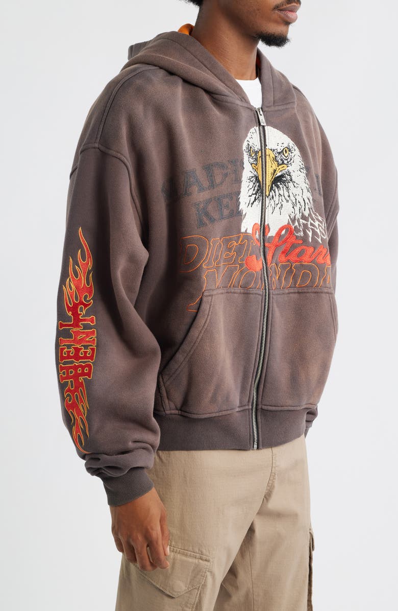 DIET STARTS MONDAY Hell Bent Embroidered Half Zip Cotton Graphic Hoodie, Alternate, color, Vintage Brown/ Orange