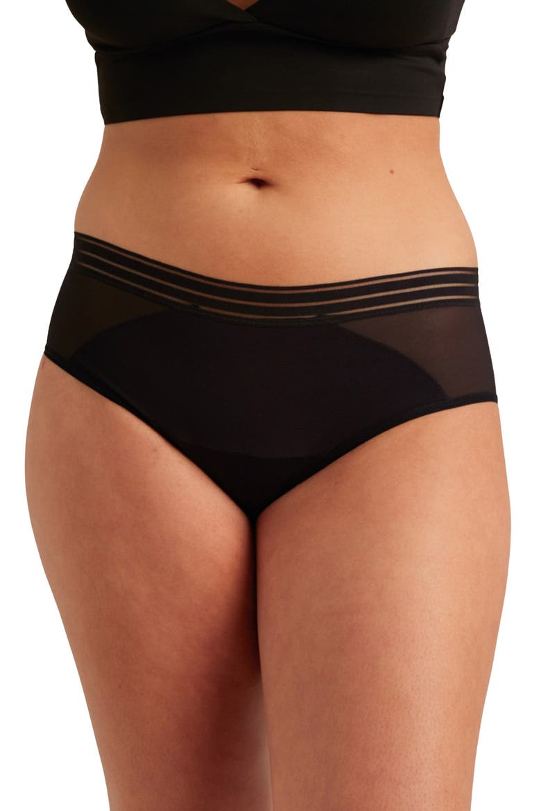 Period & Leakproof Heavy Absorbency Mesh Hipster Briefs, Main, color, VOLCANIC BLACK