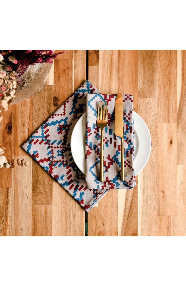 Ichcha Dabu Block Print Cotton Napkins, Set of 4, Alternate, color, Blue & Red