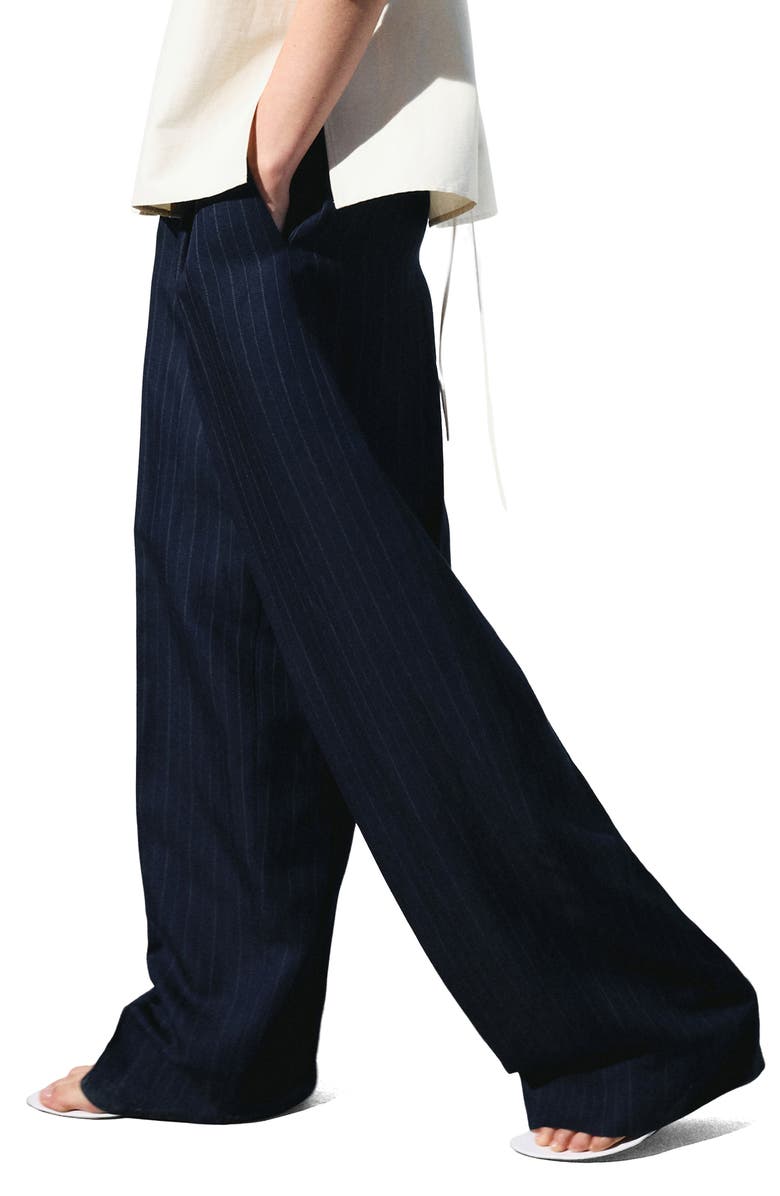 MANGO Pinstripe Suit Pants, Alternate, color, Navy