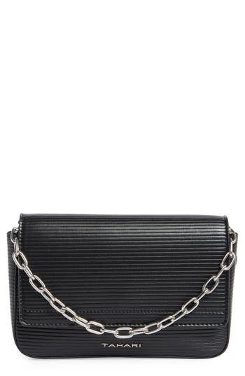 Tahari Essex St. Boxy Sling Crossbody Bag With Pouch In Black Embossed
