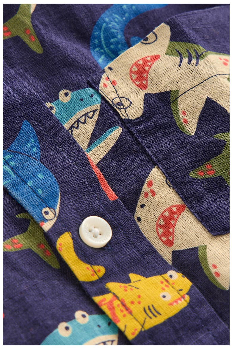 Kids' Linen & Cotton Short Sleeve Button-Down Shirt, Alternate, color, NAVY SHARKS