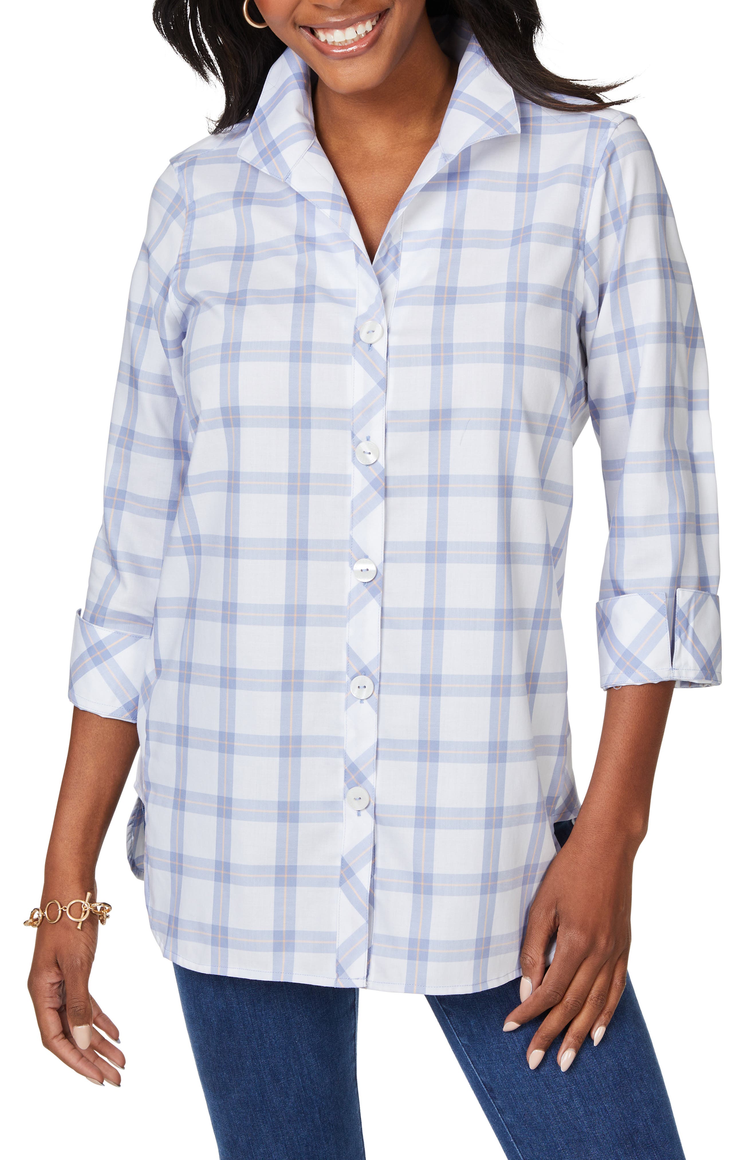 Foxcroft Pandora Plaid Cotton Button-Up Tunic
