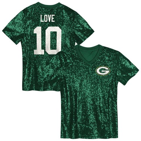 Girls Youth Jordan Love Green Green Bay Packers Sequin V-Neck Fashion Jersey