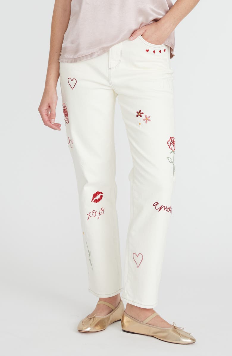 Driftwood Royce x Love Notes Straight Leg Jeans, Main, color, Ecru