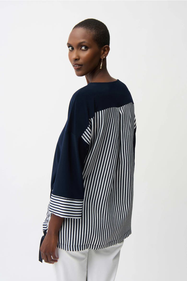 Silky Knit and Woven Stripe Top With High Low Hem, Alternate, color, Navy/Off-White