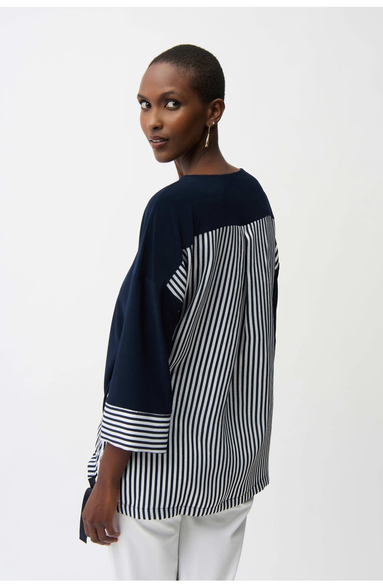 JOSEPH RIBKOFF Silky Knit and Woven Stripe Top With High Low Hem, Alternate, color, Navy/Off-White