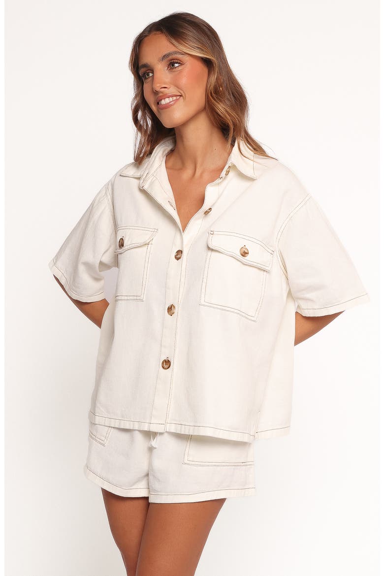 Noor Denim Button-Up Shirt & Shorts Set, Alternate, color, WHITE