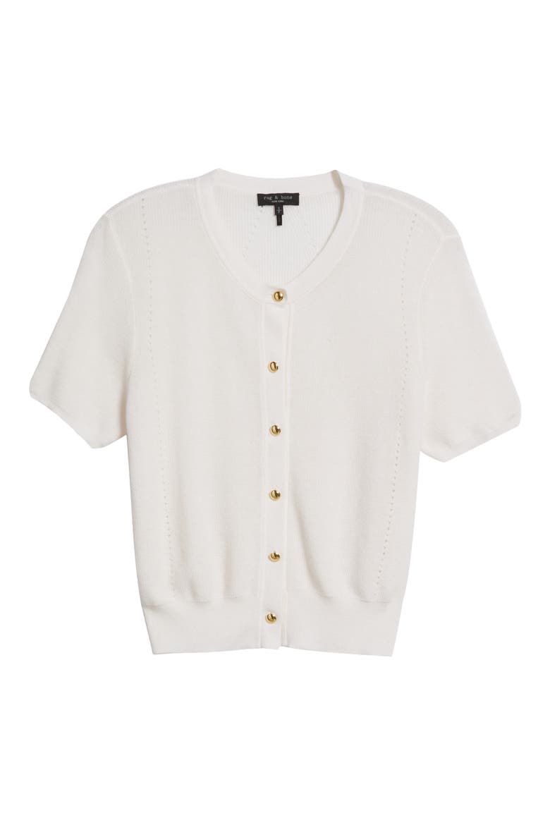 Dina Short Sleeve Cotton & Cashmere Blend Cardigan, Alternate, color, IVORY