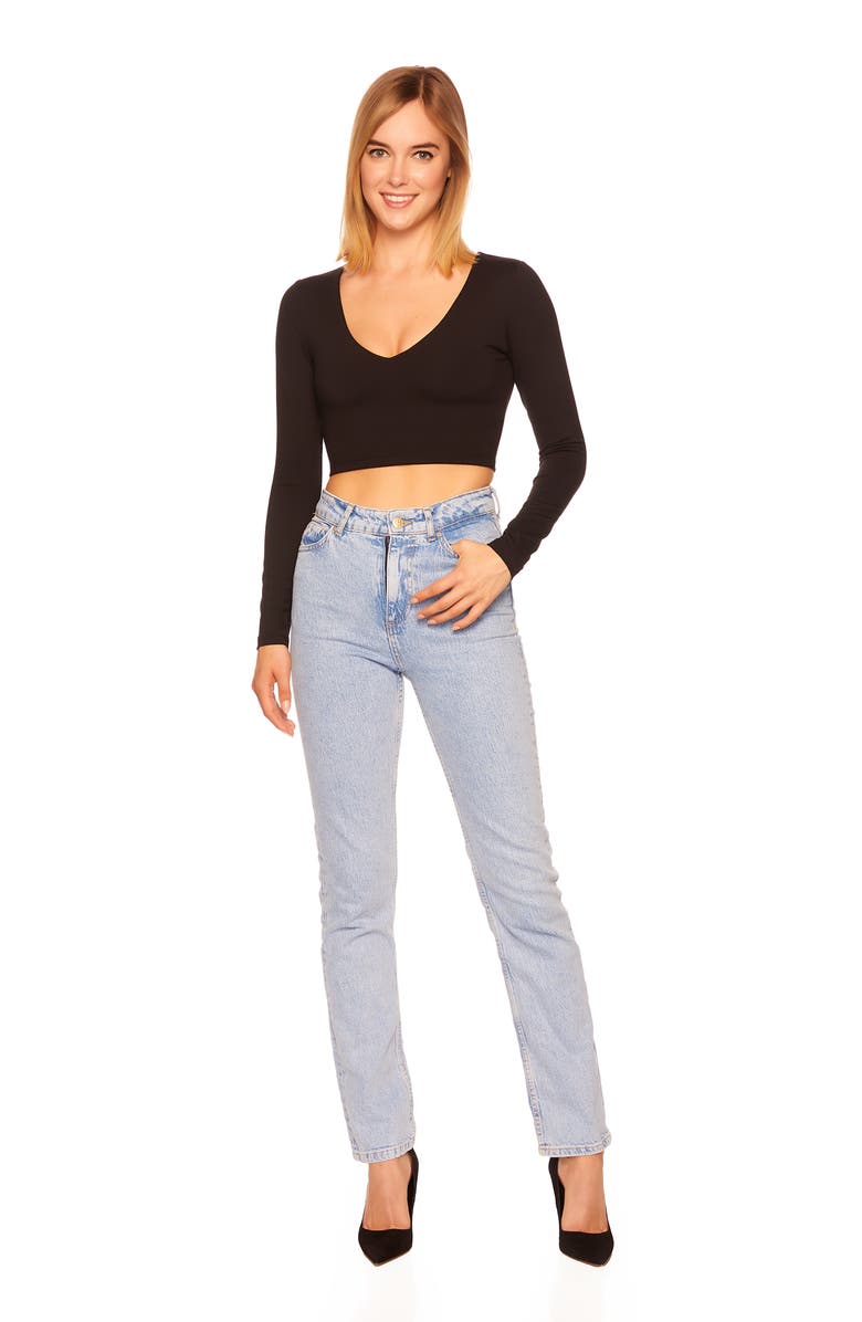 Susana Monaco Long Sleeve V-Neck Crop Top, Alternate, color,