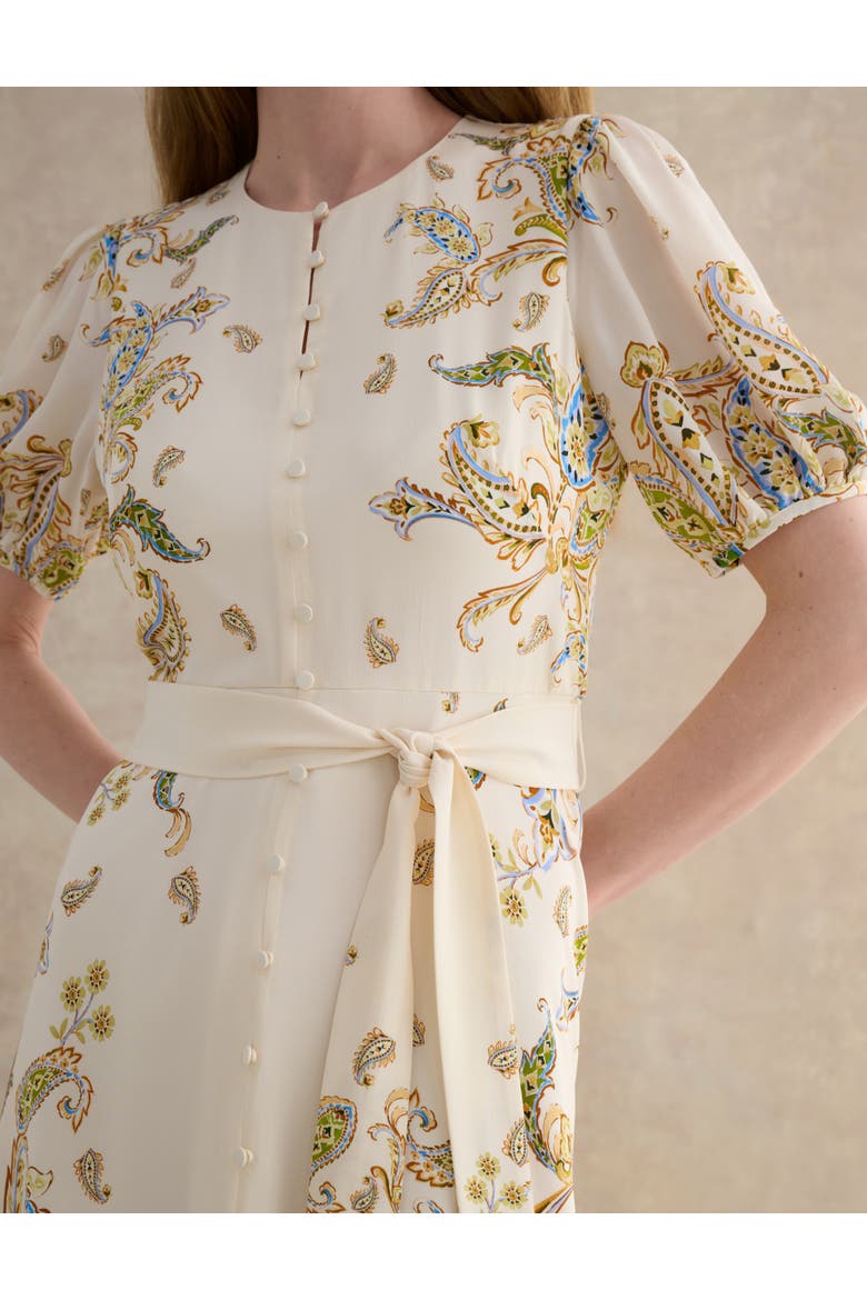 Alma Silk Printed Midi Dress, Alternate, color, Cream Multi