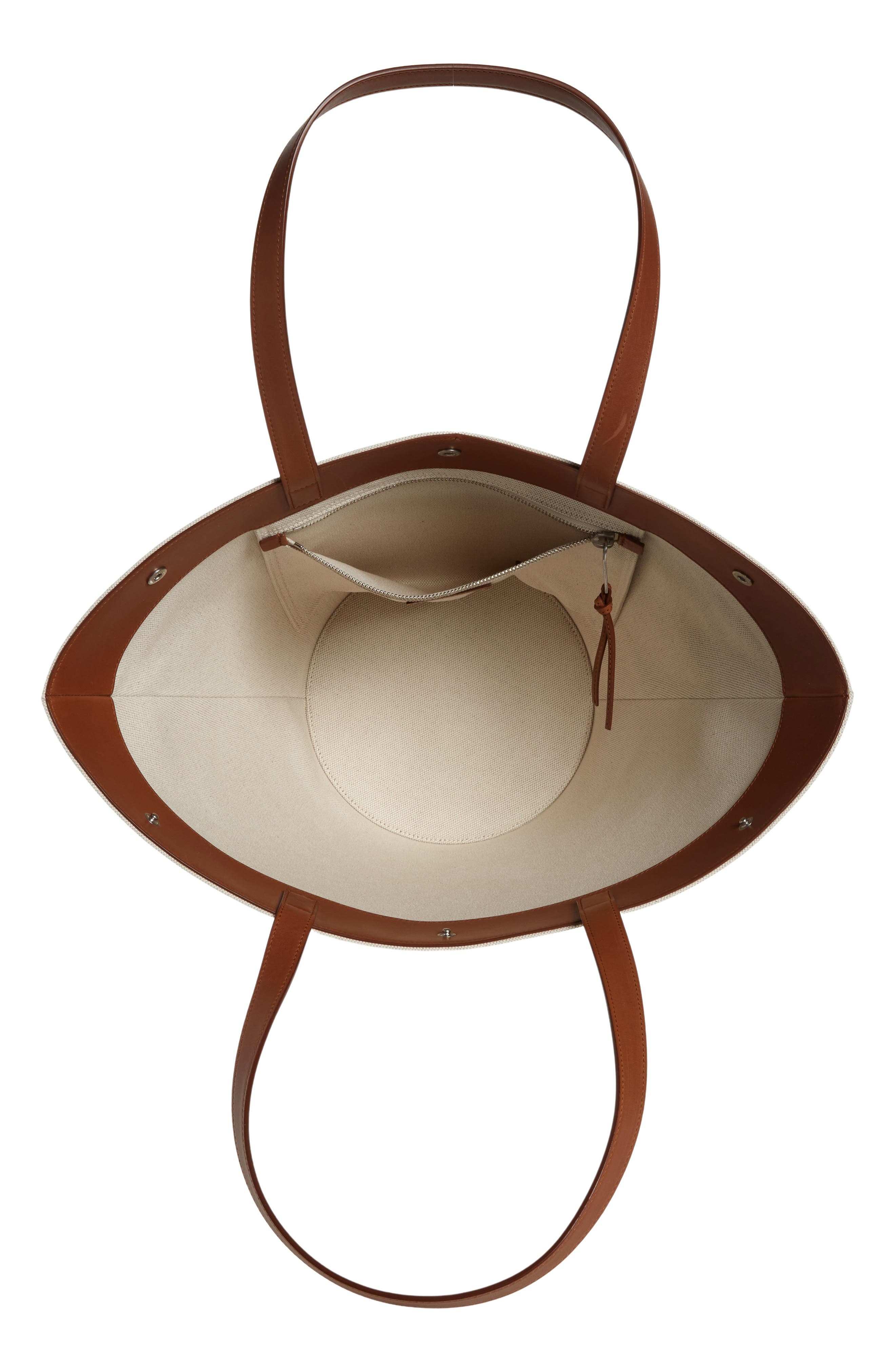 Saint Laurent Rive Gauche Canvas Tote, Alternate, color, Greggio/ Nero/ Brick