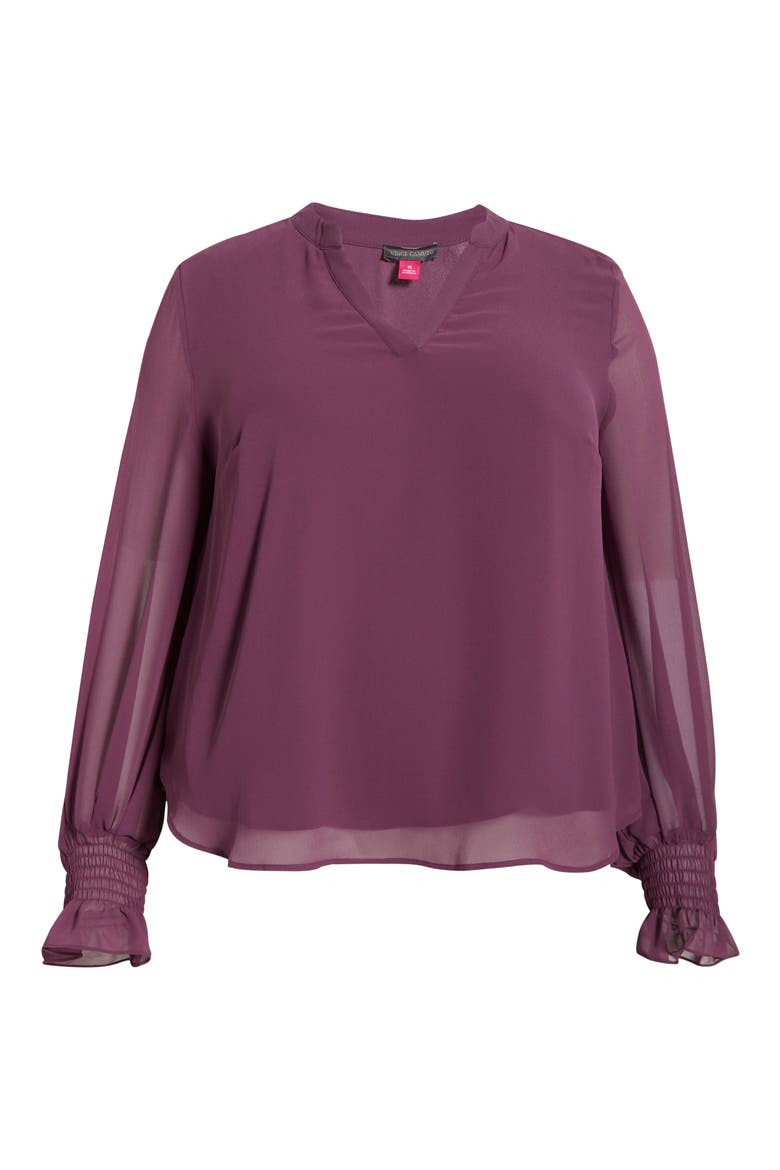 Split Neck Sheer Long Sleeve Chiffon Top, Alternate, color, SWEET PLUM