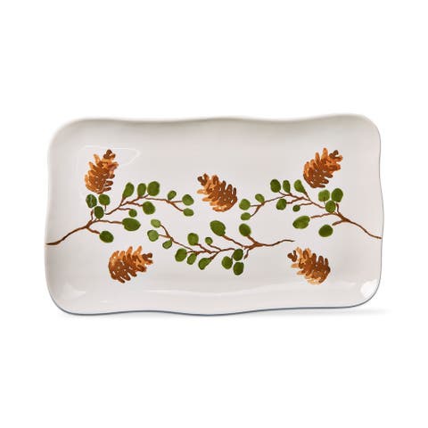 Pinecone Sprig Rectangular Serving Platter Multicolor Ceramic