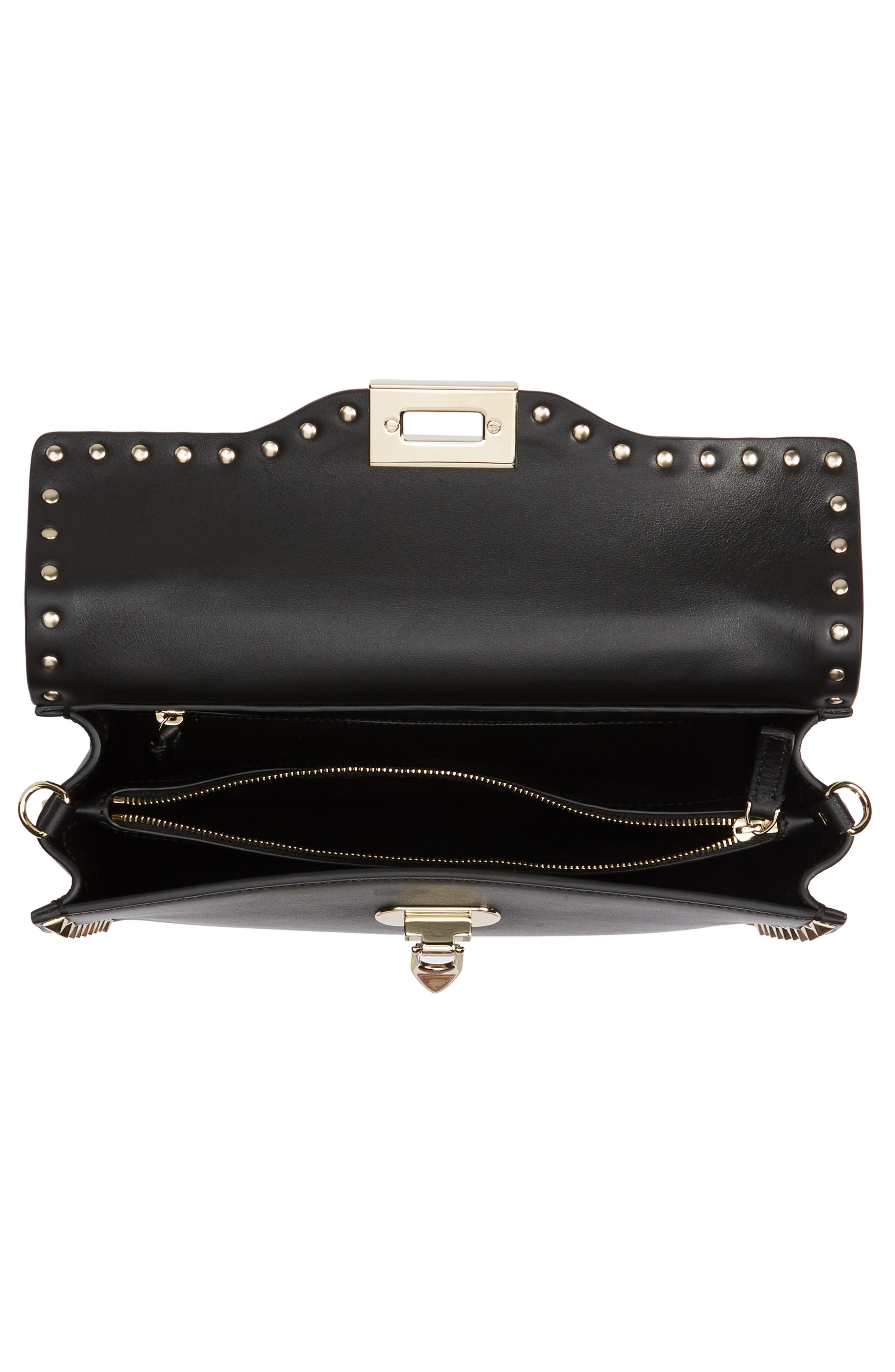 Valentino Garavani Small Rockstud Leather Top Handle Satchel, Alternate, color, 