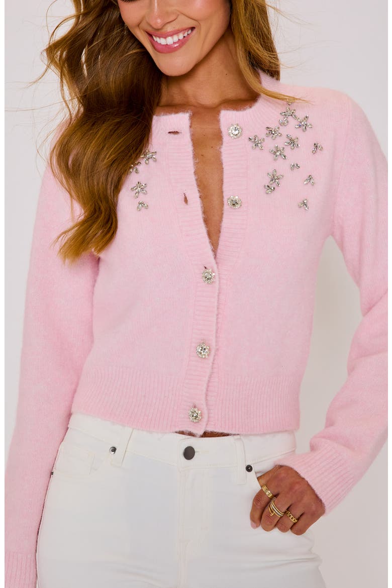 Sweet Nothings Rhinestone Detail Cardigan, Alternate, color, PINK