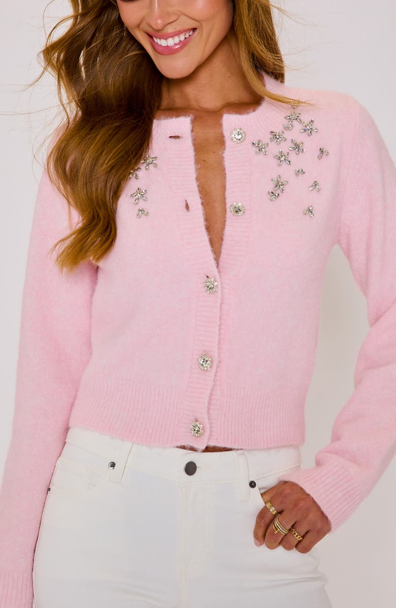 VICI Collection Sweet Nothings Rhinestone Detail Cardigan, Alternate, color, Pink